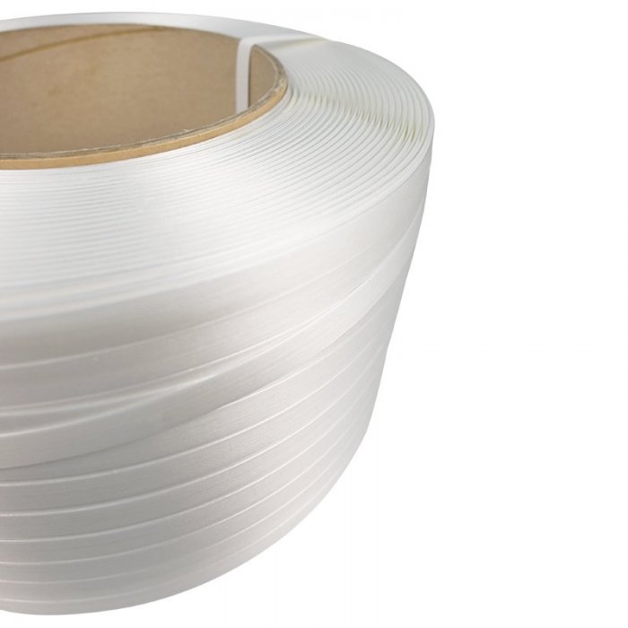 Banda PES Netesuta Compozit, Alb, 16 mm x 850 m, 450 kg, Tub 200 mm-Benzi Pentru Legare Si Paletizare