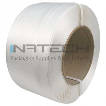 Banda PES Netesuta Compozit, Alb, 16 mm x 850 m, 450 kg, Tub 200 mm